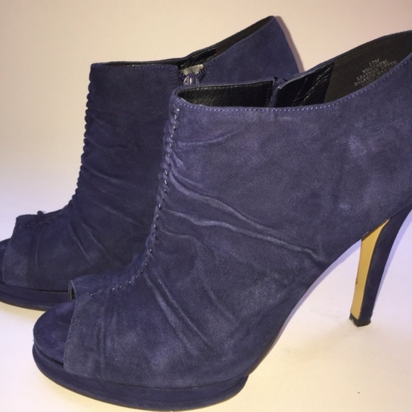 Nine West Navy Suede Peep-Toe Booties 10 - Picture 2 of 5
